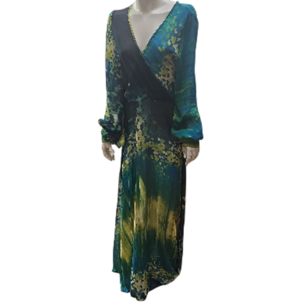 Elegant Multicolor Long Sleeve Flowy Maxi Dress